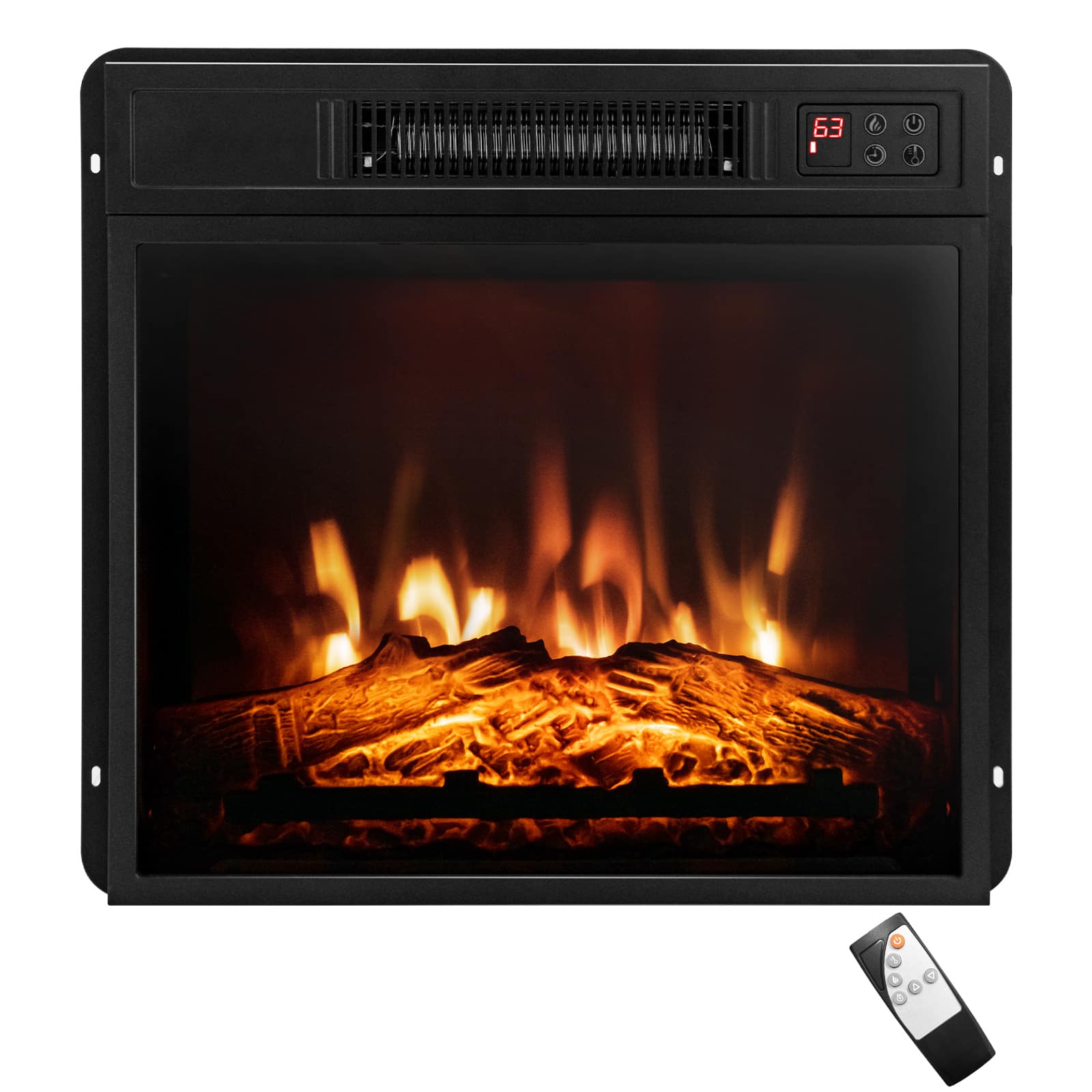 SKONYON - Electric Fireplace Insert with Remote Control Multiple Heat Settings and Realistic Flame Effect - Black