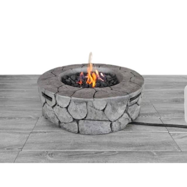 Front. APRILSOUL - 9 inch H x 28 inch W Fiber Reinforced Concrete Outdoor Fire pit - Stone Gray.