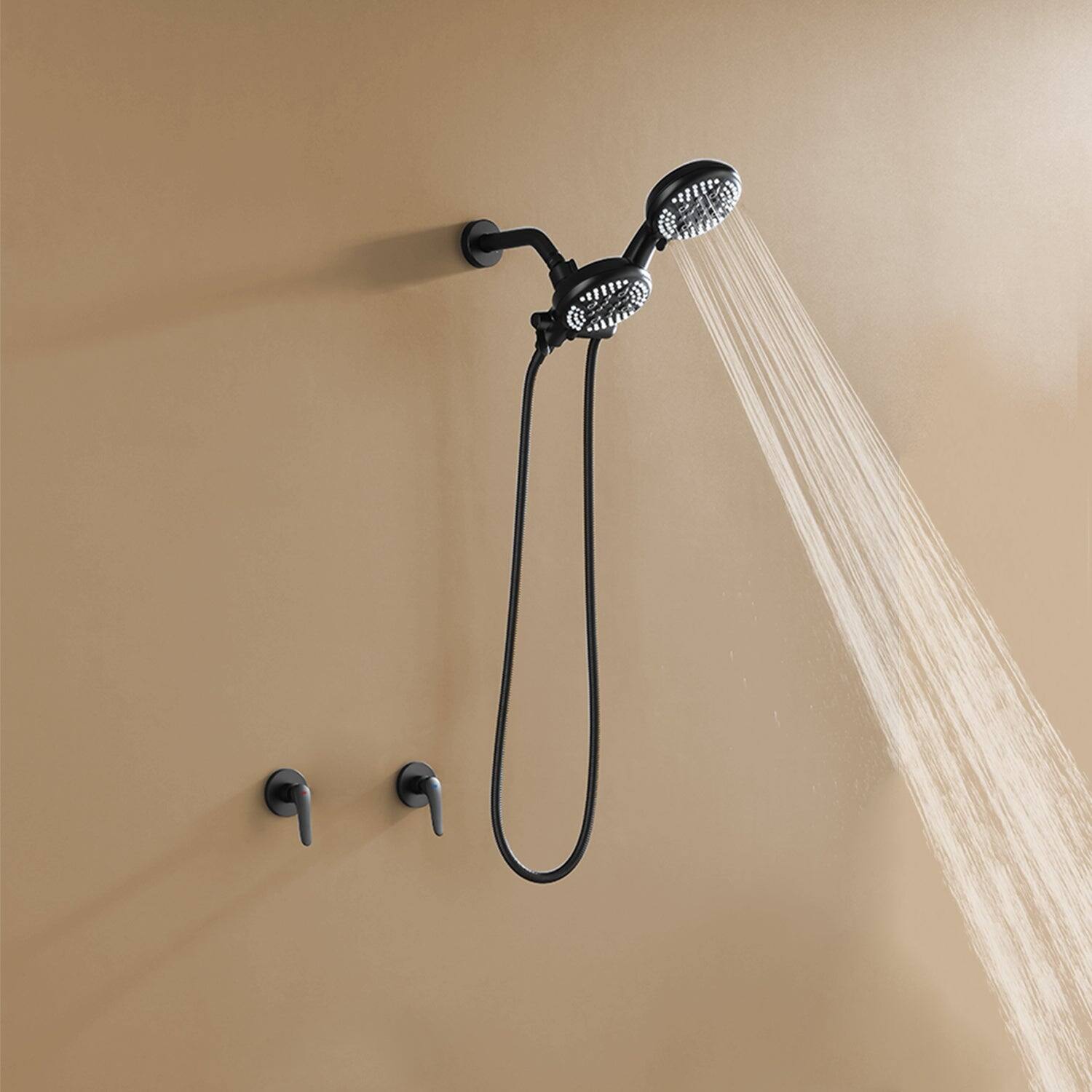 Alt View 4. Boyel Living - Matte Black Shower Set with Dual Handles and 5 Function ABS Dual Shower Heads - Matte Black.