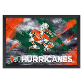 Sporticulture - Miami Hurricanes 14" x 20" Brush Stroke Logo Framed Art Print - Multicolor