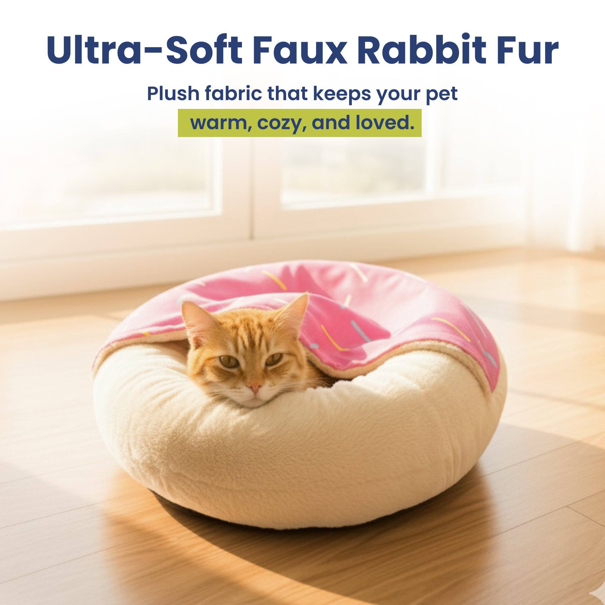 Ultra-Soft Faux Rabbit Fur Plush fabric that keeps your pet warm, cozy, and loved.