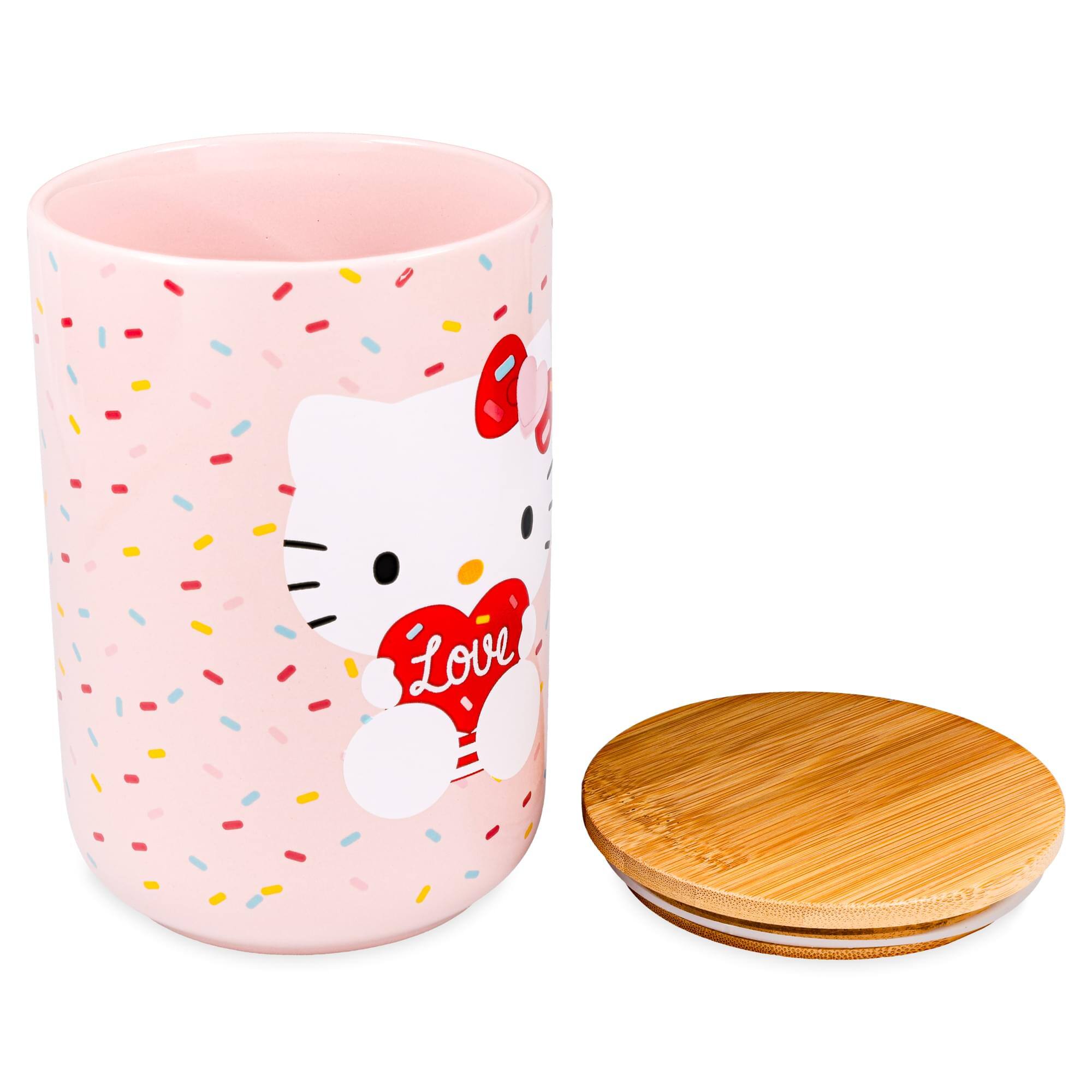 Alt View 2. Silver Buffalo - Sanrio Hello Kitty Love Heart 6.5-Inch Ceramic Snack Jar With Bamboo Lid - Pink.