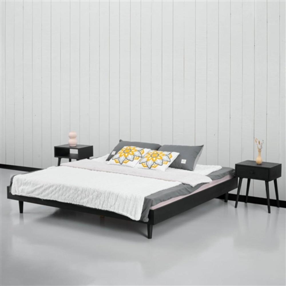 Angle. Hivvago - King size Mid-Century Modern Platform Bed Frame in Black Wood Finish - Black.