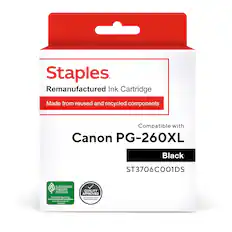 Staples Remanufactured Ink Cartridge Made from reused and recycled components Compatible with Canon PG-260XL Black ST3706C001DS SUSTAINABLE FORESTRY QUALITY INITIATIVE APPROVED Certified Sourcing
