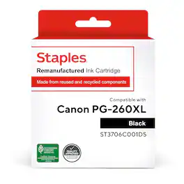 Staples - Remanufactured High Yield Ink Cartridge Replacement for Canon PG-260 XL (TR3706C001DS/ST3706C001DS) - Black
