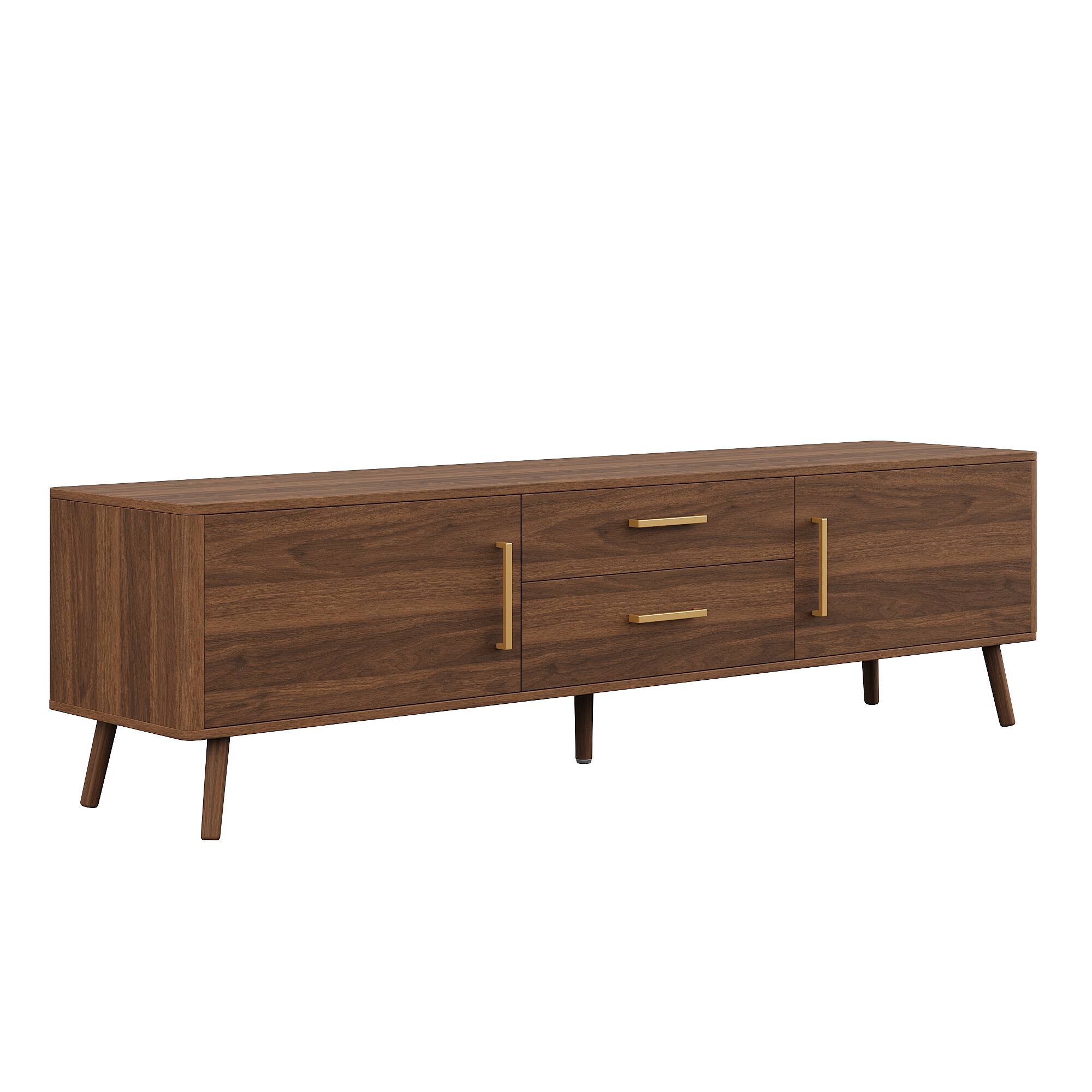 Alt View 4. MERAVOM - Mid-Century Modern TV Stand for TVs Up to 85", 70" Entertainment Center with Storage Cabinets, 2 Drawers for Living Room - Walnut.