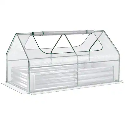 Front. Outsunny - 6 x 3 x 1ft Raised Garden Bed with Mini Greenhouse, Galvanized Raised Garden Bed with Cover for Herbs and Vegetables - Silver.