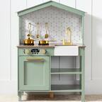 Front. Best Choice Products - Best Choice Products Pretend Play Wooden Farmhouse Kitchen Set w/ Storage, Clicking Knobs, 5 Accessories - Sage - Sage.