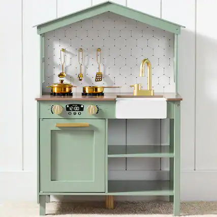 Front. Best Choice Products - Best Choice Products Pretend Play Wooden Farmhouse Kitchen Set w/ Storage, Clicking Knobs, 5 Accessories - Sage - Sage.