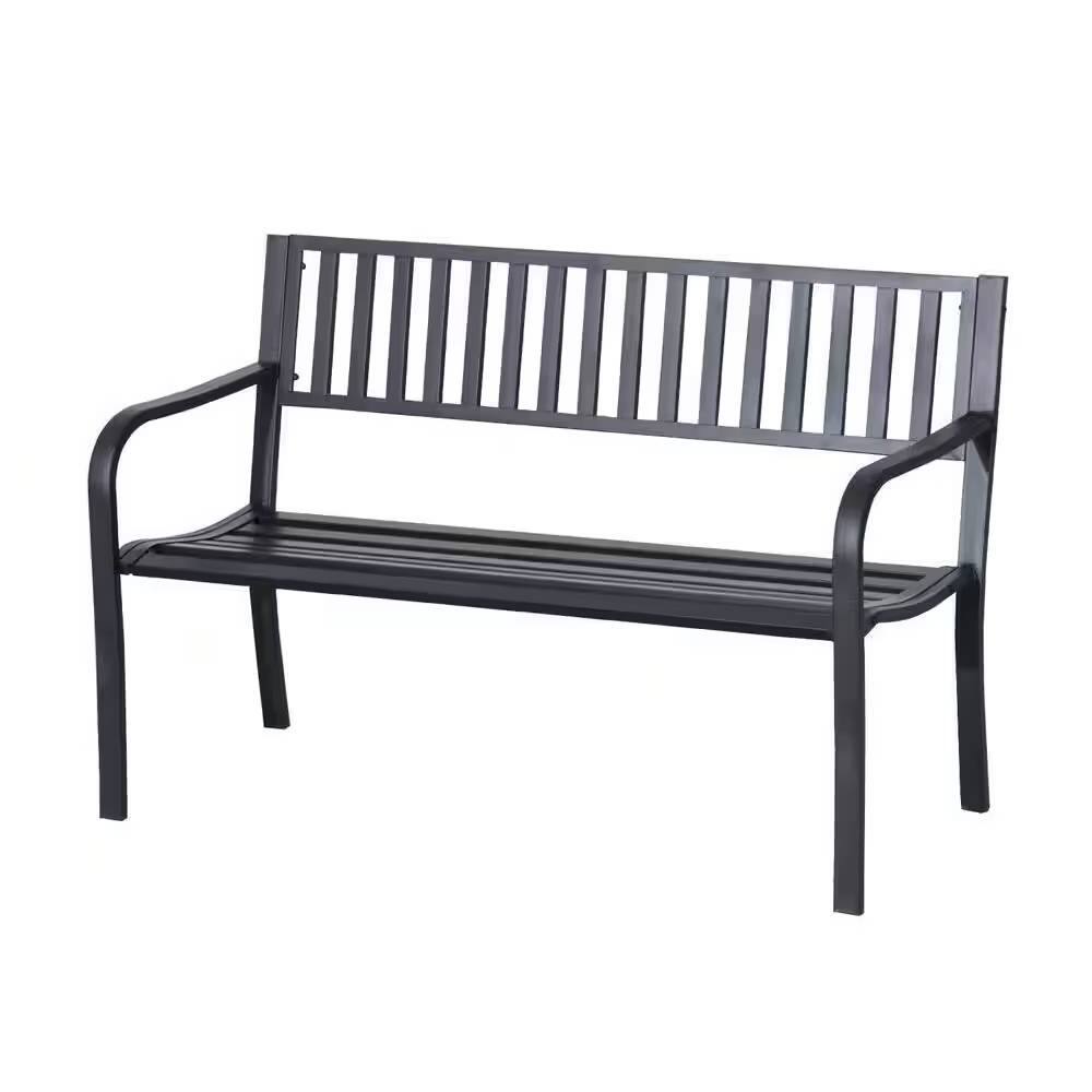 Front. Hivvago - Outdoor Black Metal Garden Bench with 550 lb Max Weight Capacity - Black.