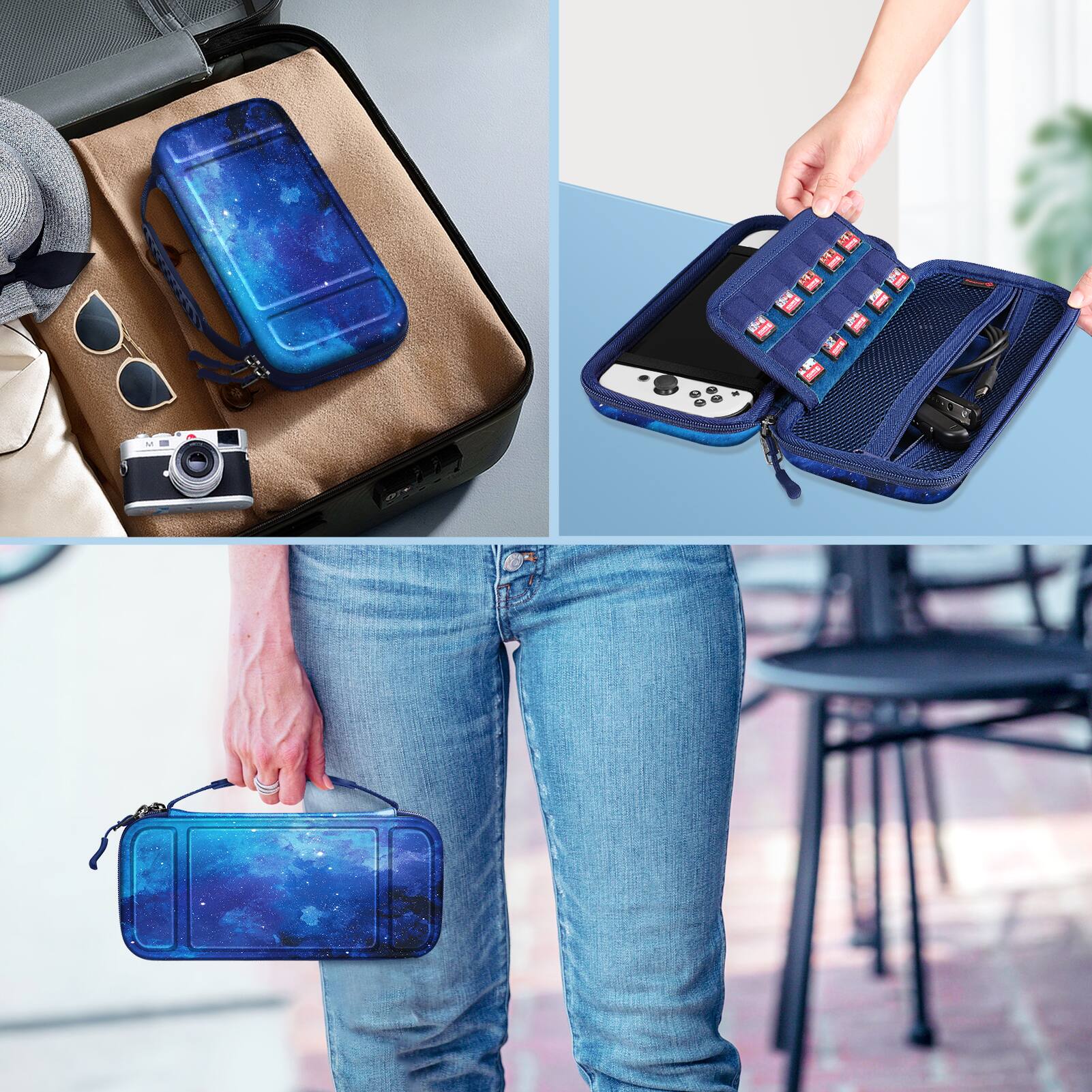 Alt View 4. Fintie - Carrying Case for Nintendo Switch (2017) / Nintendo Switch OLED Model (2021) Shockproof Portable Travel Storage Bag - Starry Sky.