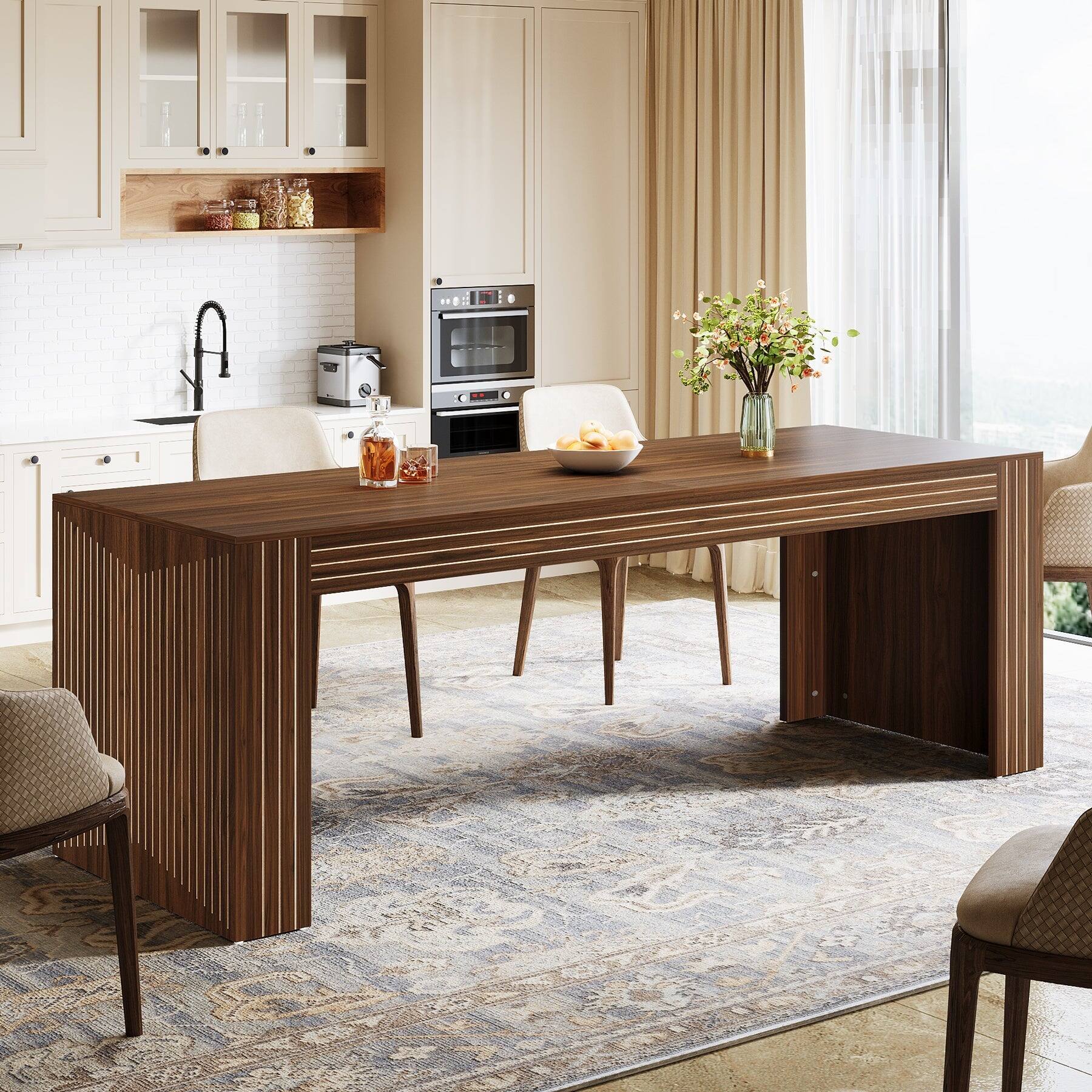 Back. Tribesigns - Farmhouse Dining Table with Engineered Wood Construction and Rectangular Top for Dining Room and Kitchen - Dark Brown.