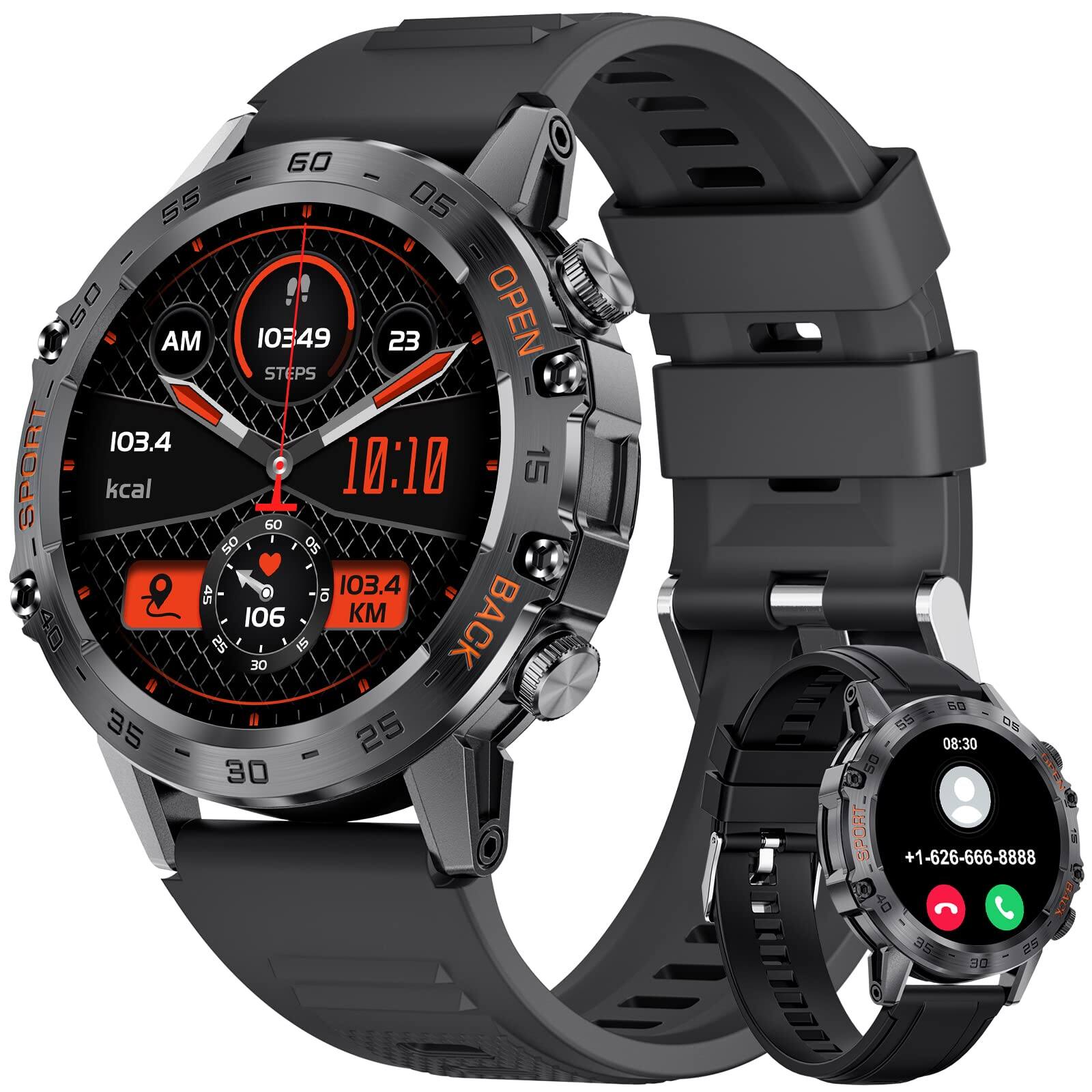The Best Inks - Smart Watch For Men Calls With 1.39''hd Touch Screen Smartwatch Android And 5atm Waterproof Fitness - Black Silicone