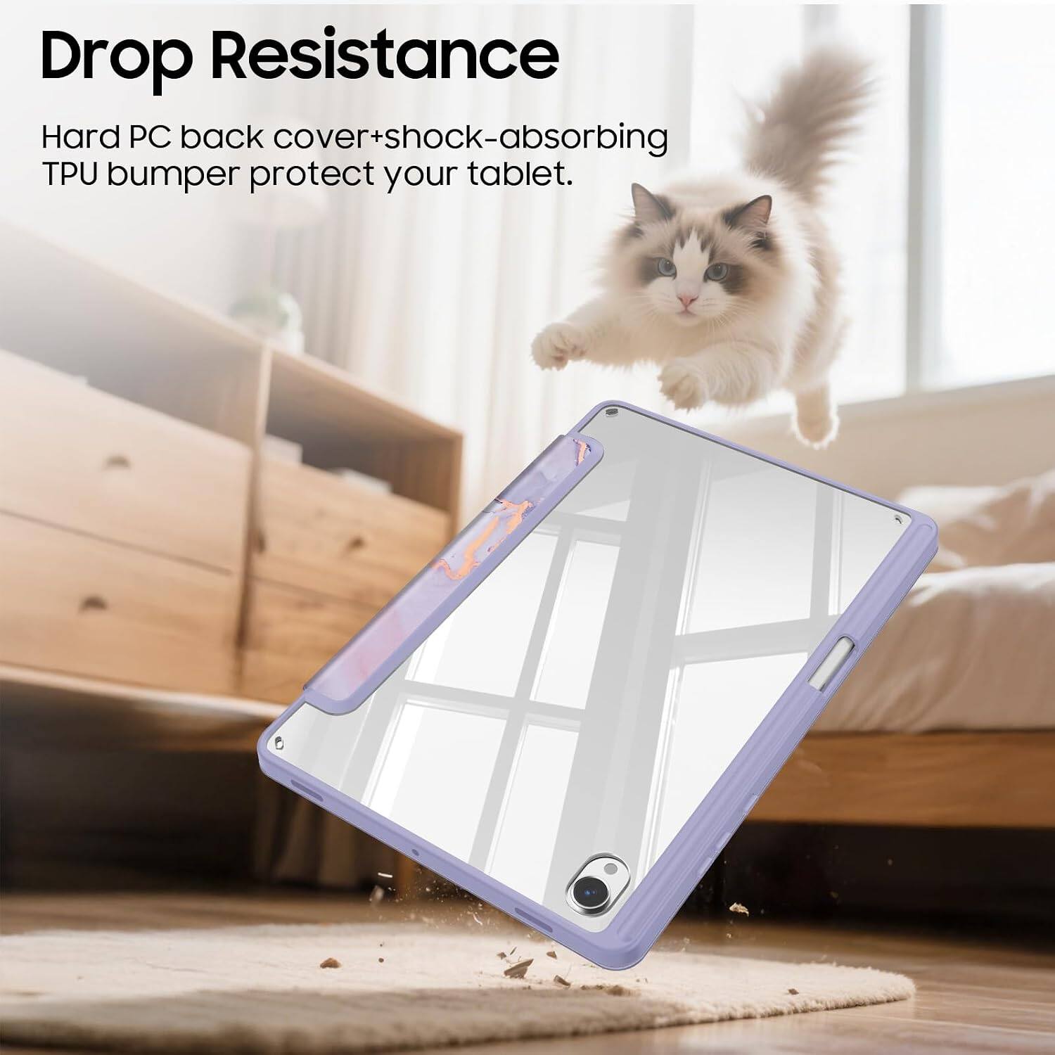 Drop Resistance  
Hard PC back cover+shock-absorbing TPU bumper protect your tablet.