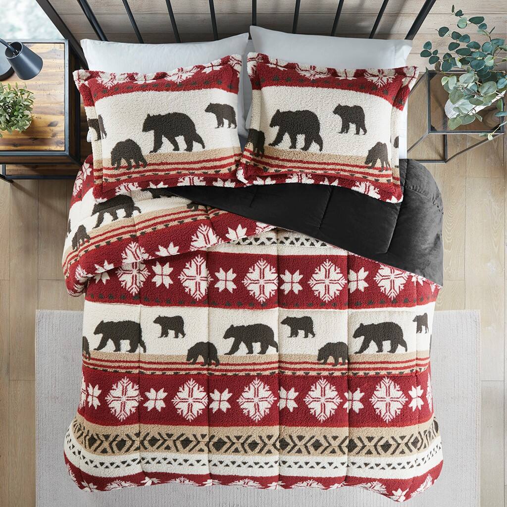Left. TinyHomie - King/Cal King Print Sherpa Comforter Set - Multicolor.