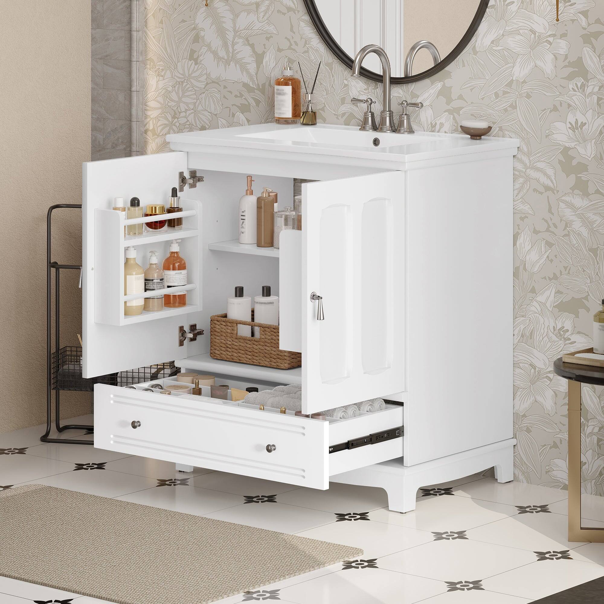 Alt View 2. Boyel Living - 30 Inch Bathroom Vanity with Ceramic Sink and Adjustable Shelf White - White.