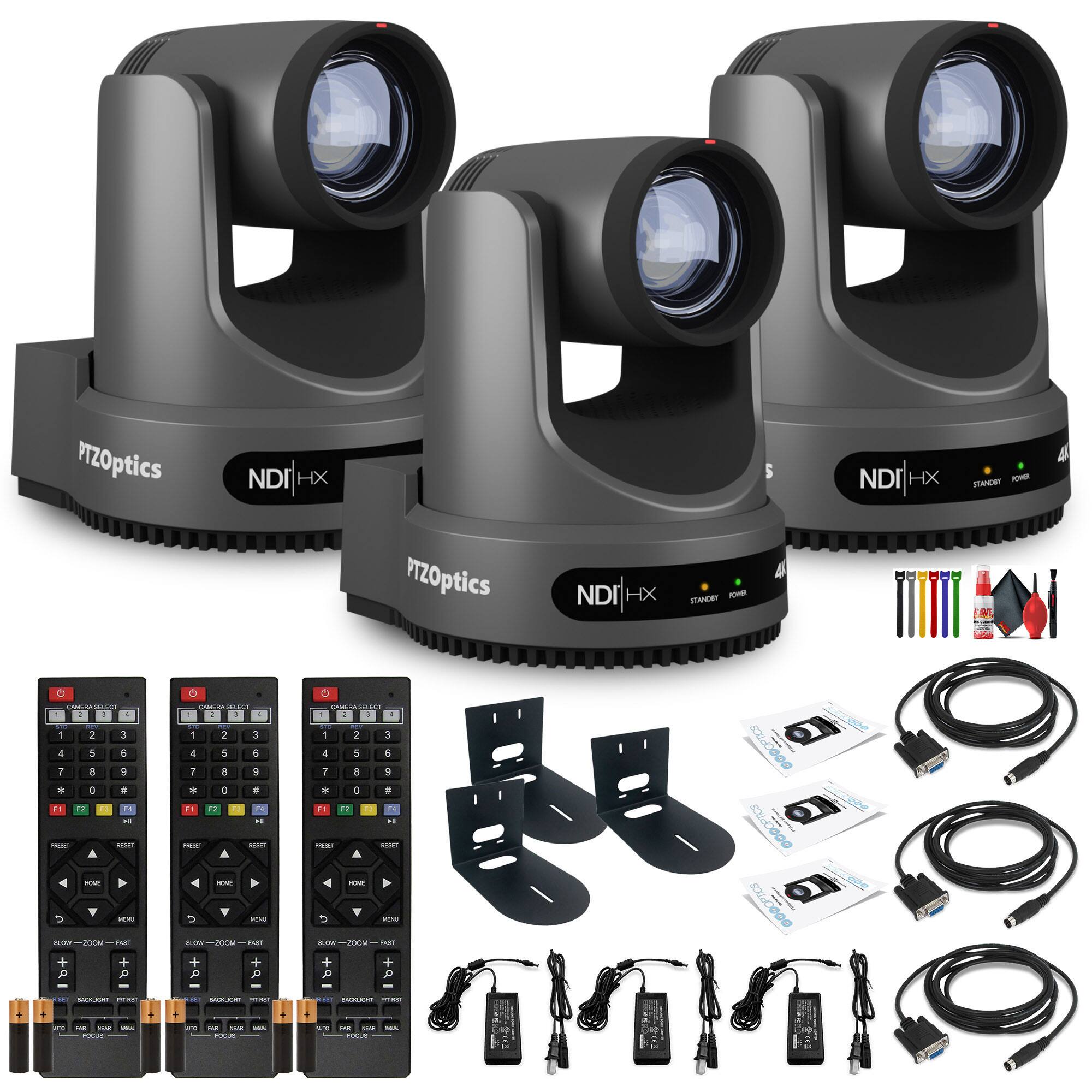 3 x PTZOptics Move 4K PTZ Camera with 20x Zoom (Gray) (PT20X-4K-GY-G3) + 3 x Wall Mount