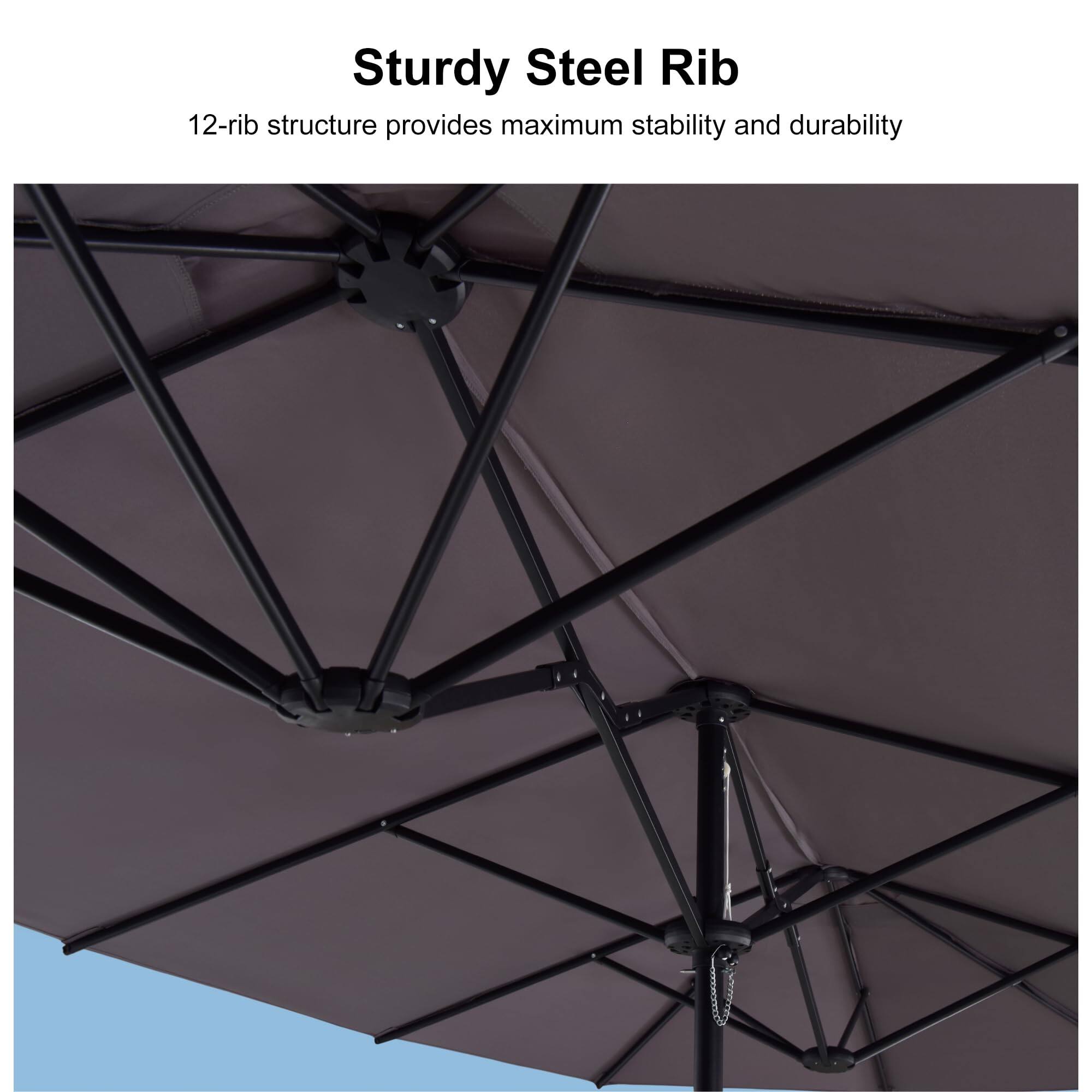 Sturdy Steel Rib  
12-rib structure provides maximum stability and durability