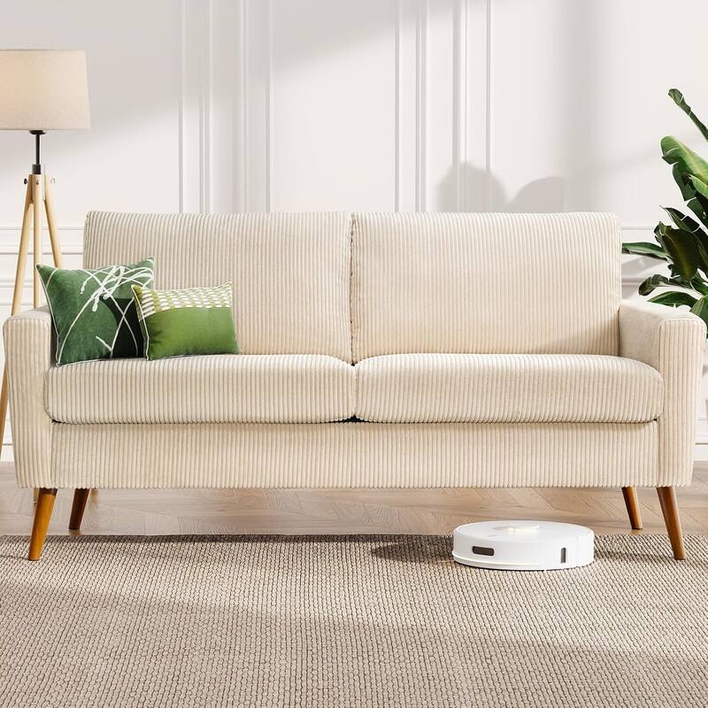 Vipbear - 68" Sofa Couch Comfy Loveseat with Spring Cushion Solid Wood Beige+corduroy - Beige