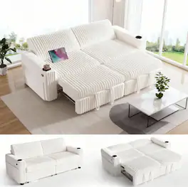 Dyonery - 91" Sectional Sleeper Sofa Bed with Pull Out Bed, Oversized Loveseat Sleeper Sofa with Reclining Backrest - Beige