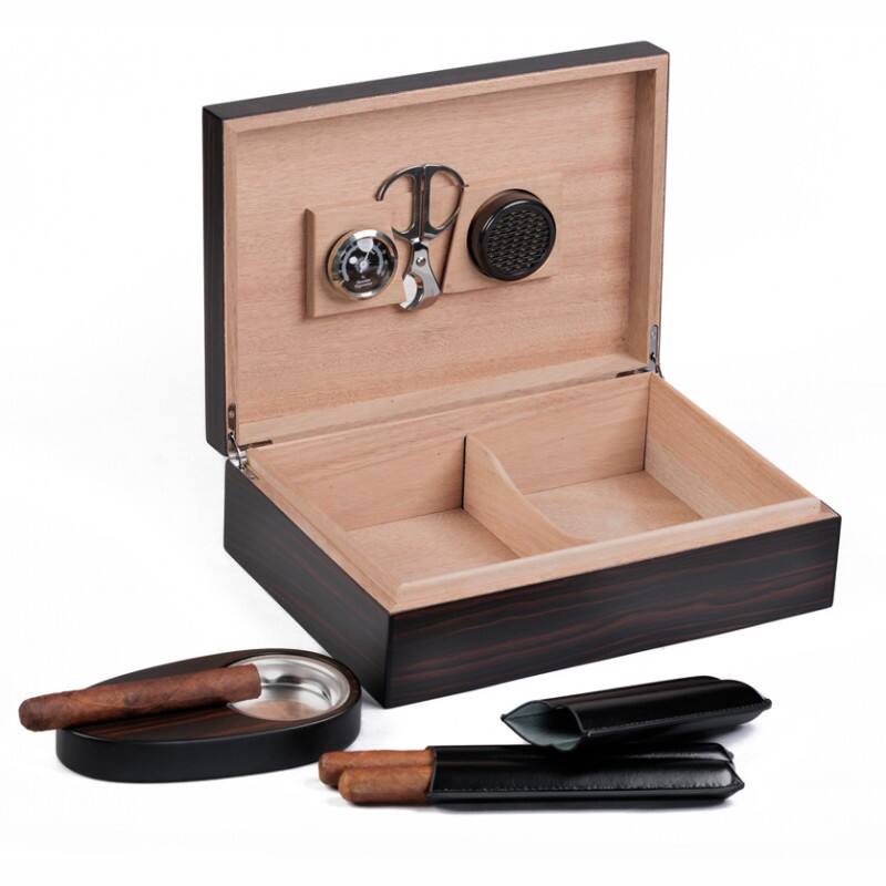 Back. Prestige - Davenport Humidor Gift Set - Rich Ebony Wood Finish.