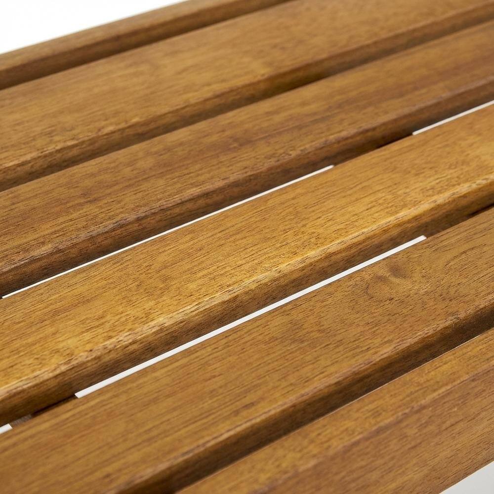 Left. Outdoor Escape - Oil-Finish Acacia Wood Bench with Oil Finish and Modern Design - Multi-Color.