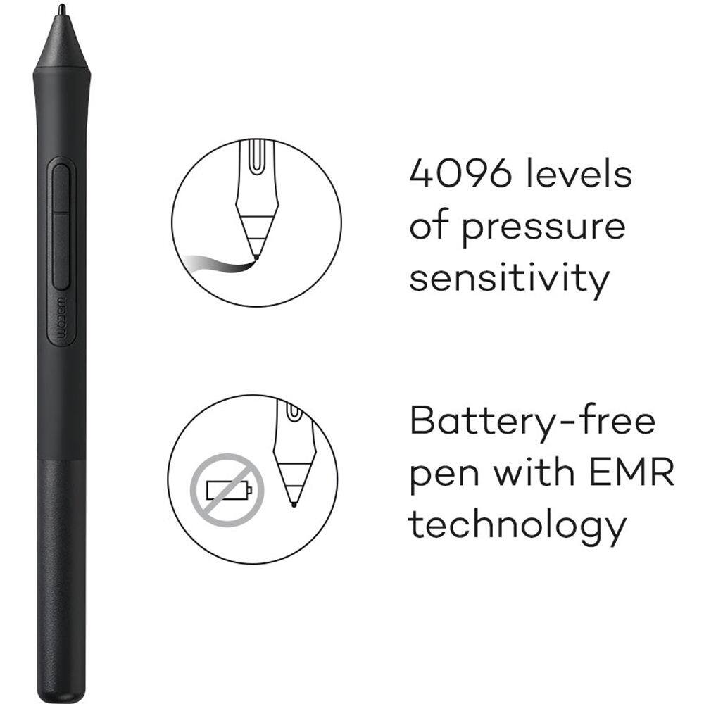 4096 levels of pressure sensitivity  
Battery-free pen with EMR technology