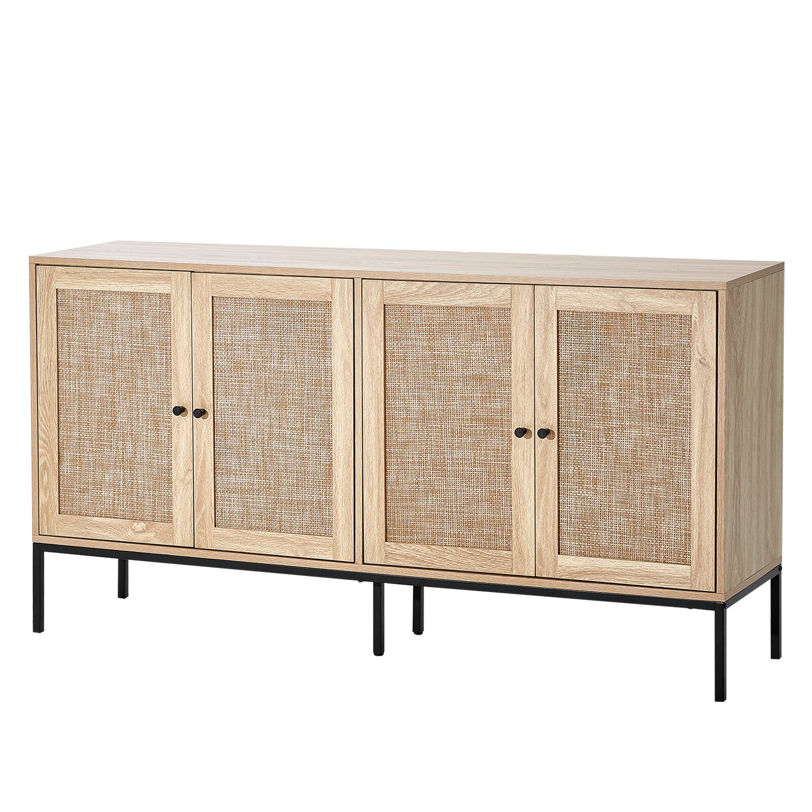 Front. VEVOR - Rattan Cabinet,Rattan Storage Cabinet with 4 Magnetic Doors and Adjustable Shelves, Sideboard Buffet Cabinet for Hallway - Natural wood.