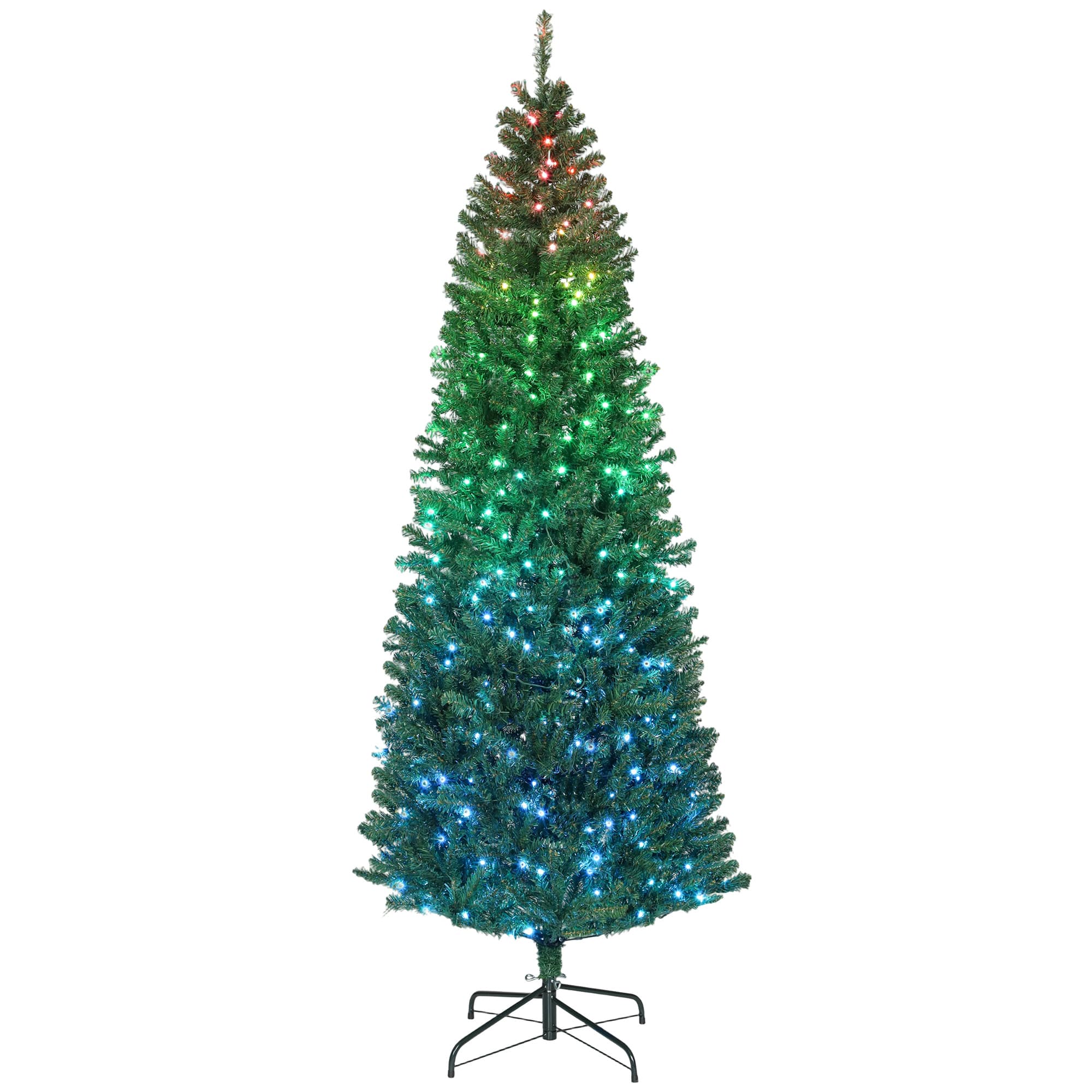 Front. Homcom - Slim Prelit Christmas Tree, Colorful DIY Sync LED Lights, Remote, Hinged Fir, Dense Tips, 12 Modes, Timer - green.