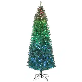 Homcom - Slim Prelit Christmas Tree, Colorful DIY Sync LED Lights, Remote, Hinged Fir, Dense Tips, 12 Modes, Timer - Green