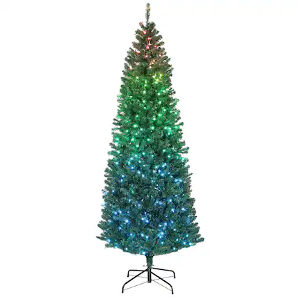 Front. Homcom - Artificial Christmas Tree with Colorful DIY Synchronized Lights, Remote - green.