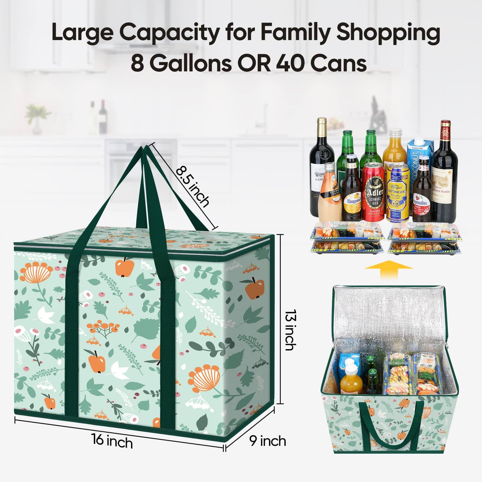 Large Capacity for Family Shopping  
8 Gallons OR 40 Cans  
8.5 inch  
13 inch  
16 inch  
9 inch
