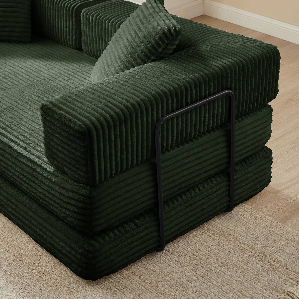 Alt View 4. Meqiodas - 81''Convertible Sofa Bed, Folding Floor Couch with Square Armrest, Comfy Sleeper Mattress for Living Room - Green.