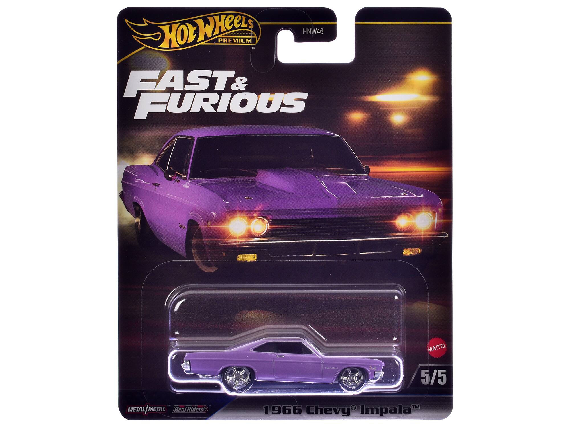 Hot Wheels Premium HNW46  
Fast & Furious 2  
Mattel  
5/5  
Metal | Metal  
Real Riders  
1966 Chevy Impala
