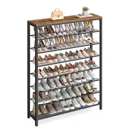 Songmics Home - 8-Tier Shoe Rack, Large Shoe Storage Organizer for Closet, Entryway, 32-40 Pairs, with 7 Metal Mesh Shelves - Rustic Brown and Black