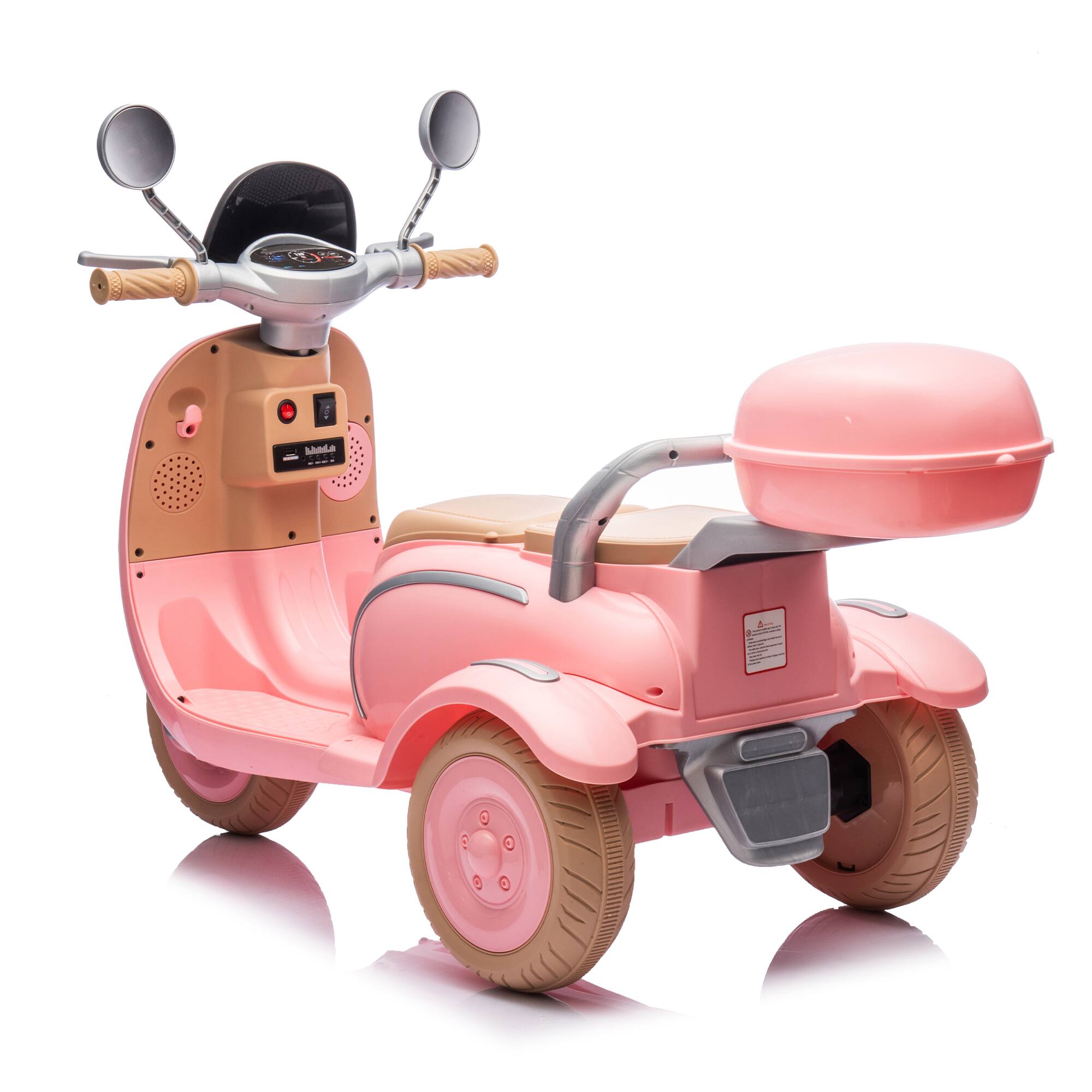 Alt View 6. ELEMENT ACE - Two-Seater Electric Motorcycle for Kids 3-6, Three-Wheel Ride-On Toy w/ Music, Bluetooth, USB, Trunk & Adult Seat - Pink.