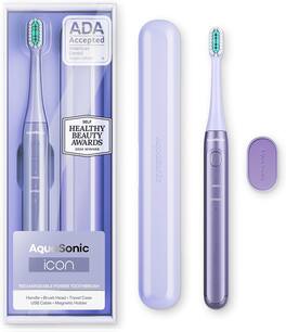 AquaSonic - Icon Rechargeable Electric Toothbrush - ADA Accepted, Magnetic Holder, Slim Travel Case, 2 Brushing Modes, Timer - Purple