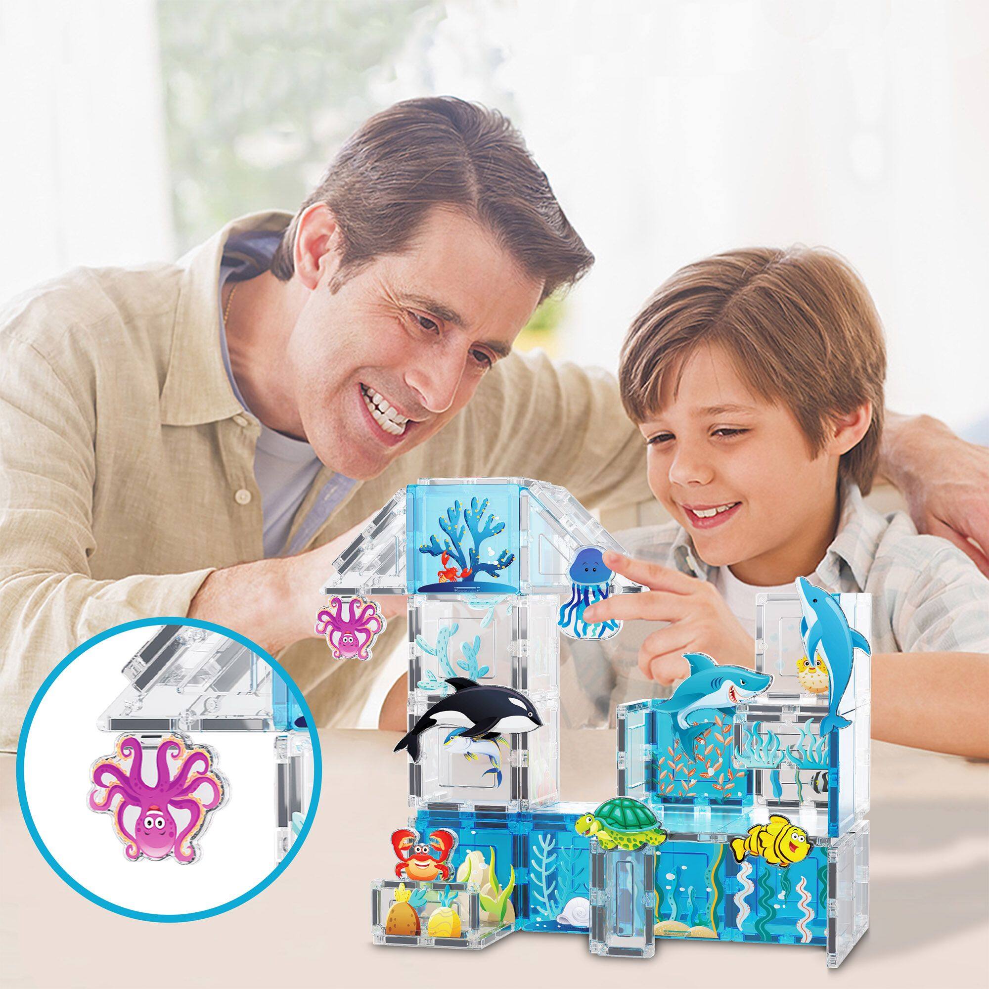 Alt View 4. PicassoTiles - PICASSO-TILES 8 PC Marine Animal Character Theme Set Magnetic Tiles, Building Blocks, STEM Toys for Kids 3+.