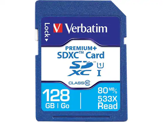 Lock V Verbatim PREMIUM+ SDXC™ Card Sp 1 XC I CLASS 10 128 GB 80 MB/s 533X Read