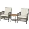 Costway - Patiojoy 3PCS Patio Rattan Furniture Set Cushioned Sofas Wood Table Top W/Shelf - Mix Black,Brown,Off White