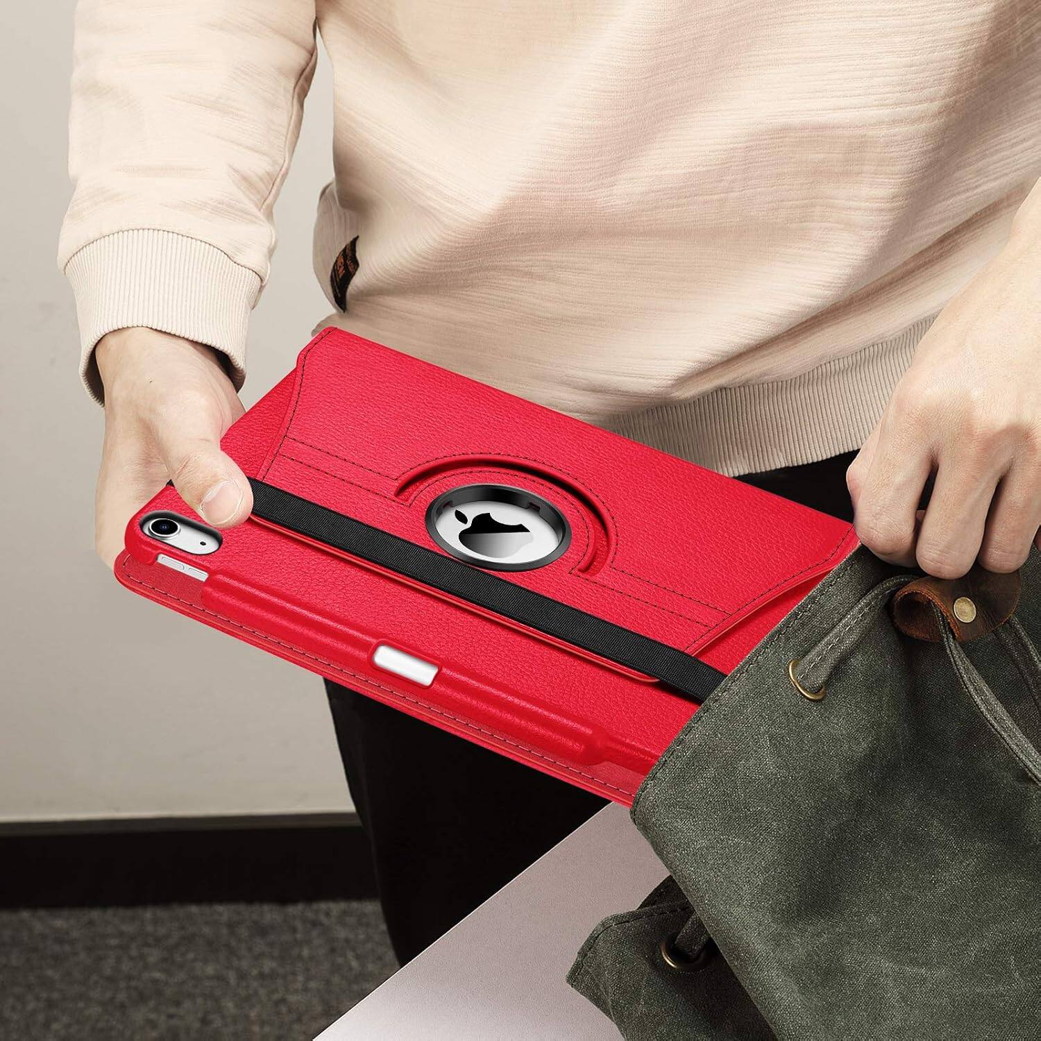 Alt View 3. Fintie - Rotating Case for iPad Air 11-inch (M4/M3/M2) & Air 4th/5th Gen 10.9" | 360° Swivel Stand Shockproof Cover - Red.