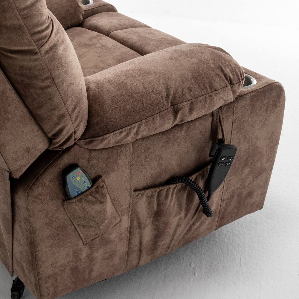 Left. Ropilly - Ropilly Dual OKIN Motor Lift Recliner Power Lift Chair for Big and Tall Brown Velvet Massage Chair - Brown.
