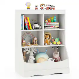 Costway - 34.5" Kids Bookshelf with Anti-Tipping Kits Multi-functional Display Rack - White