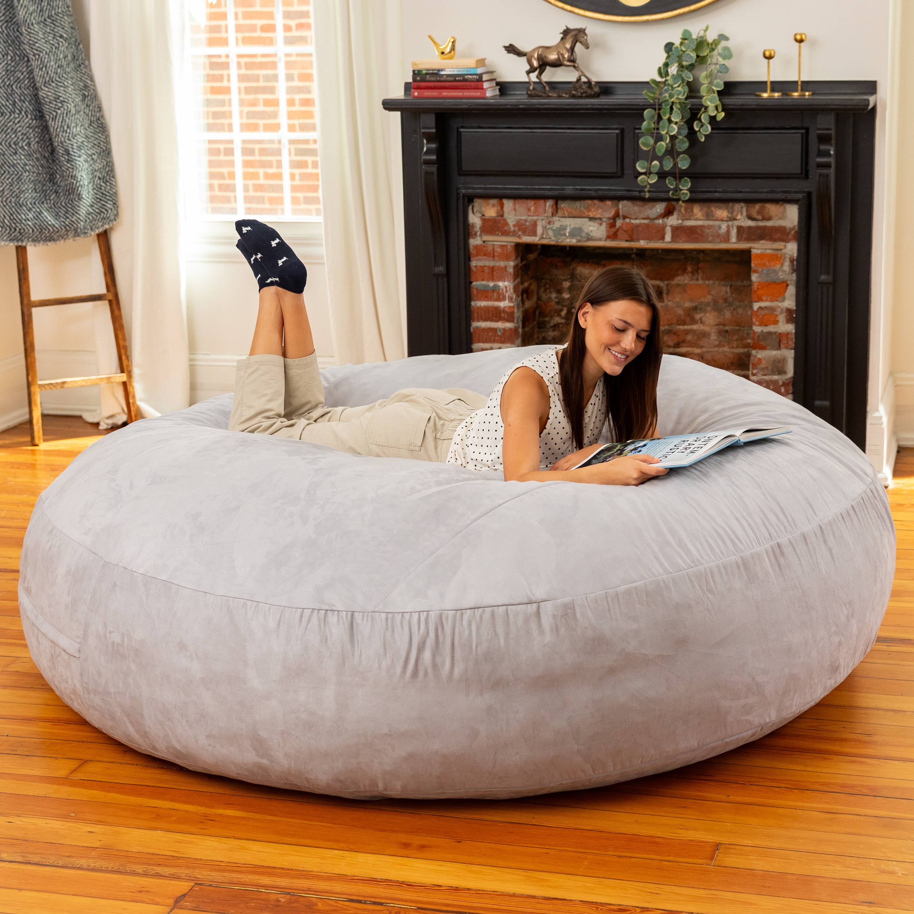 Alt View 3. Jaxx - Jaxx 6 Foot Cocoon - 2-in-1 Convertible Bean Bag Bed & Large Bean Bag Chair for Adults, Platinum - Microsuede Platinum.