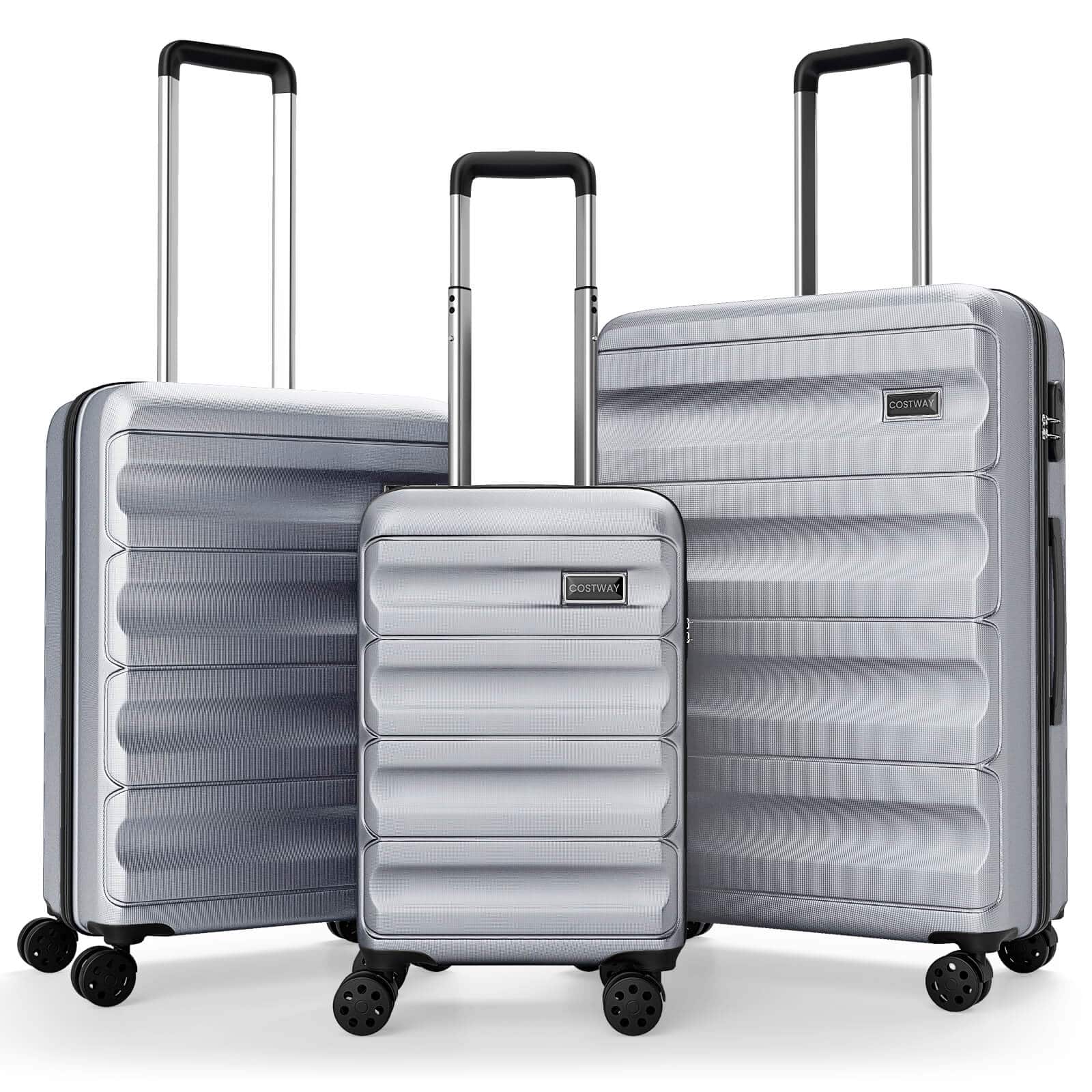 Costway - 3 PCS Hardside Luggage Set (20/24/28 Inch) with 8-Spinner Wheels, 3-Digital Lock - Gray
