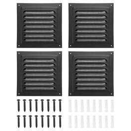 Unique Bargains - 6"x6" Aluminum Gable Vent, 4pcs Exterior Wall Outlet Square Soffit Vent HVAC Louver Air Grille with Built-in Screen - Black