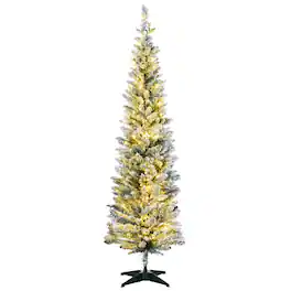 Homcom - Pre-Lit Slim Noble Fir Artificial Pencil Christmas Tree, 110 Warm White LEDs, 294 Tips - Green