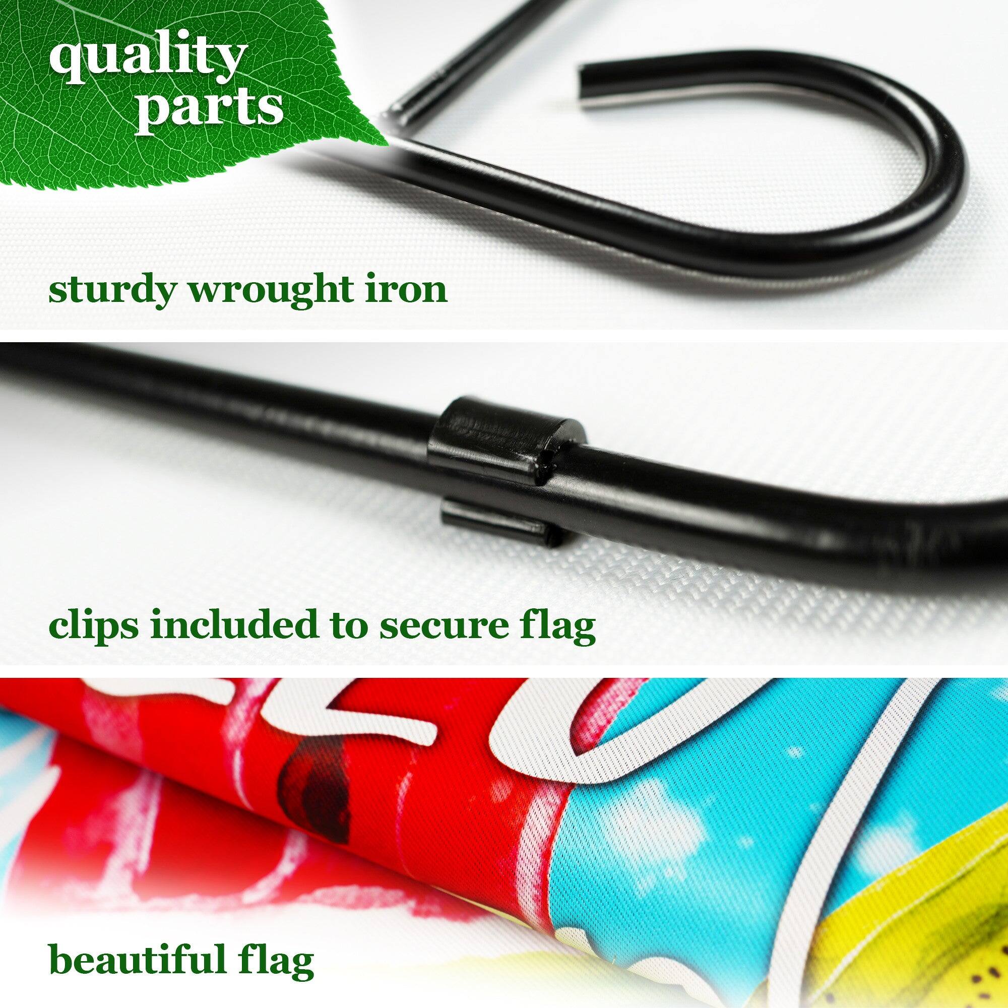 - quality parts
- sturdy wrought iron
- clips included to secure flag
- beautiful flag
