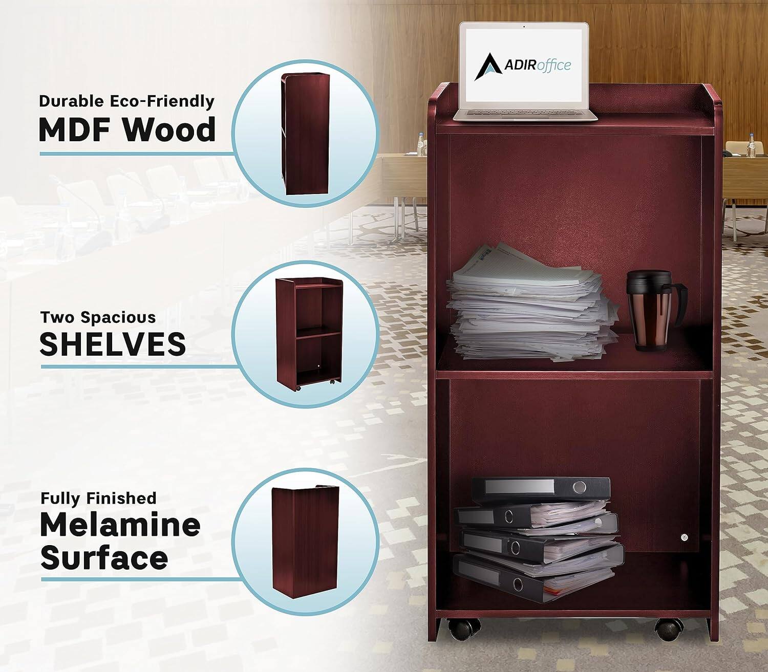 ADIRoffice, Durable Eco-Friendly MDF Wood, Two Spacious Shelves, Fully Finished Melamine Surface