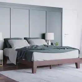 Emma + Oliver - Avila Wooden Platform Bed with Wooden Support Slats; No Box Spring or Foundation Required - Walnut